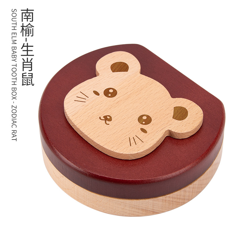 Picture of Wooden Children's Deciduous Teeth Box 1-3-5 Years Old and a Half Baby's Fairy Hair Deciduous Teeth Storage Box One Year Old Memorial Umbilical Cord Collection Box