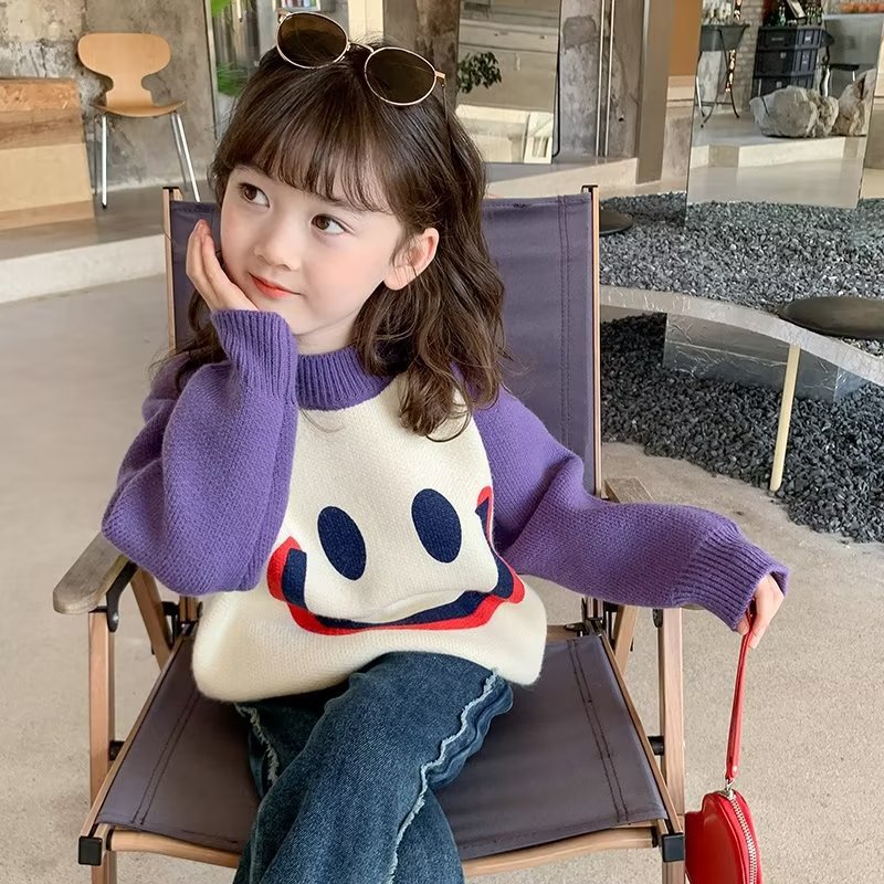 Girls' sweater autumn and winter 2023 new western style children's winter clothes thickened pullover sweater bottoming wool top