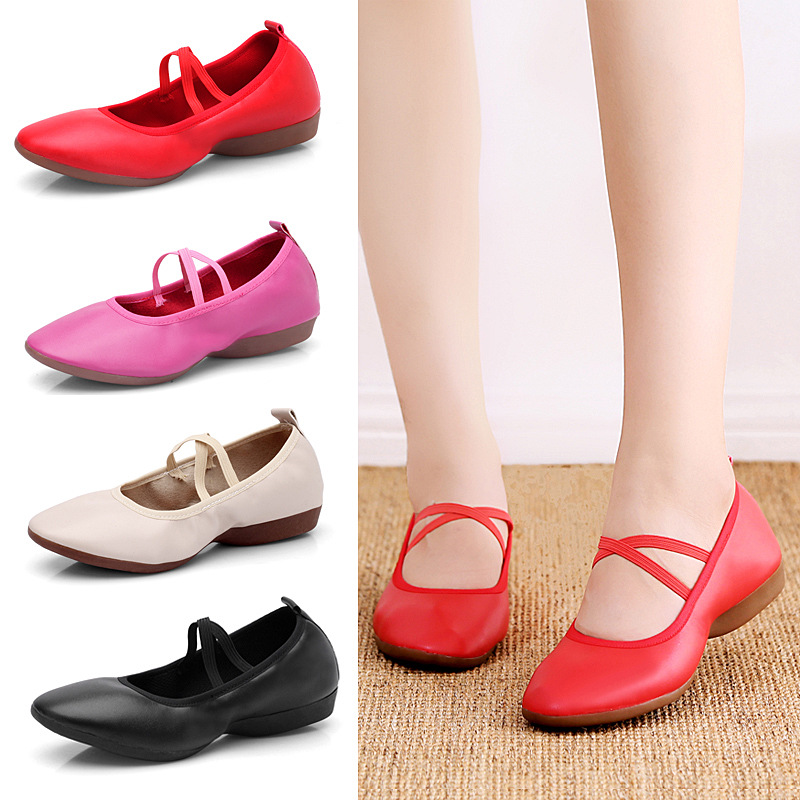 Picture of Cross-Border Export Square Dancer Shoes Soft Sole Adult Red Medium Flat Heel Four-Season Tbottomon Sole Professional Dance Shoes
