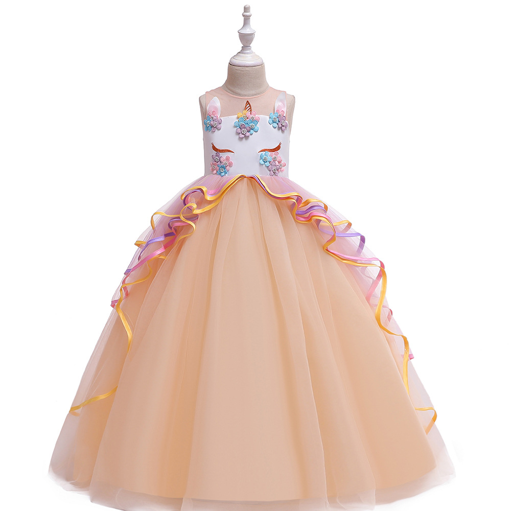 Picture of 20.23 million Christmas Dress Children Unicorn Dress Girl's Gauze Rainbow Princess Dress Cotton 4-12 Years