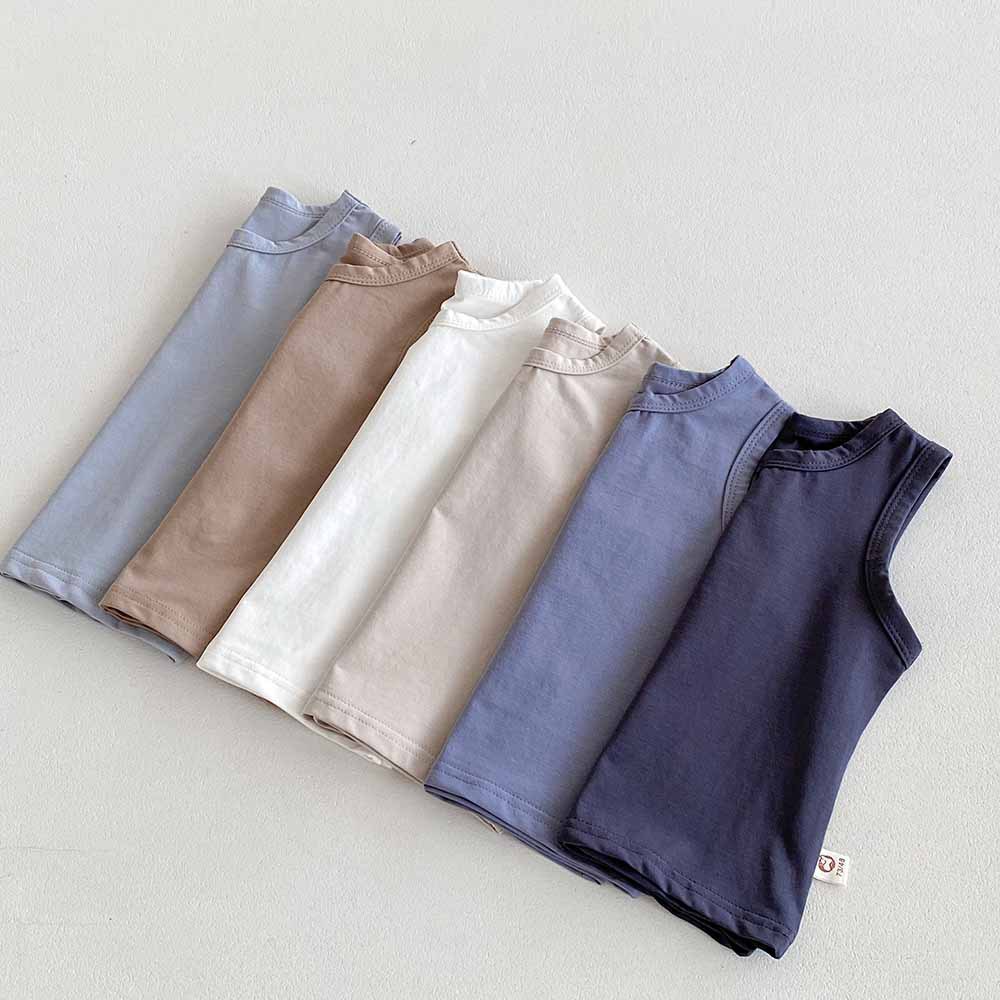 Picture of Summer Children's Vest Top Boy's and Boy's Baby's Pure Cotton Solid Color Sleeveless Shirt Baby's All-match Basic Base Shirt T-shirt