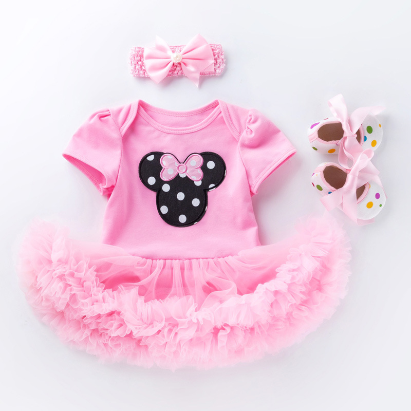 Picture of Summer new baby pink cake ha dress toddler shoes three-piece set 0-2 years old baby girl children's clothing children's skirt wholesale