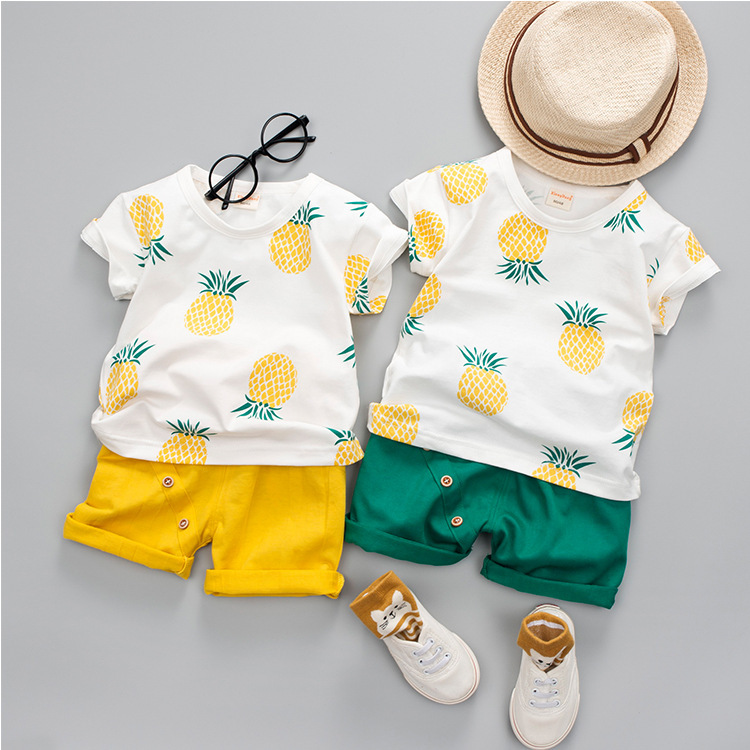 Foreign trade children's clothing summer new children's short sleeve 1-2-3-4-5 years old baby boys and girls printed two-piece Korean suit