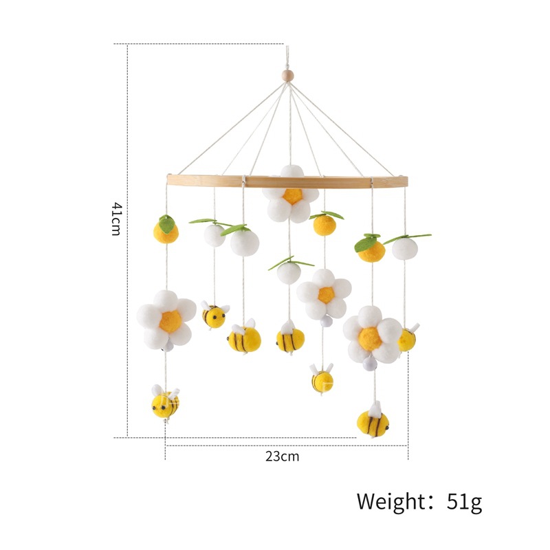 Picture of Ins Style Bee Flower Handmade Woven Bed Bell Nordic Style Crib Bee Bed Bell Children's Room Pendant Wind Bell