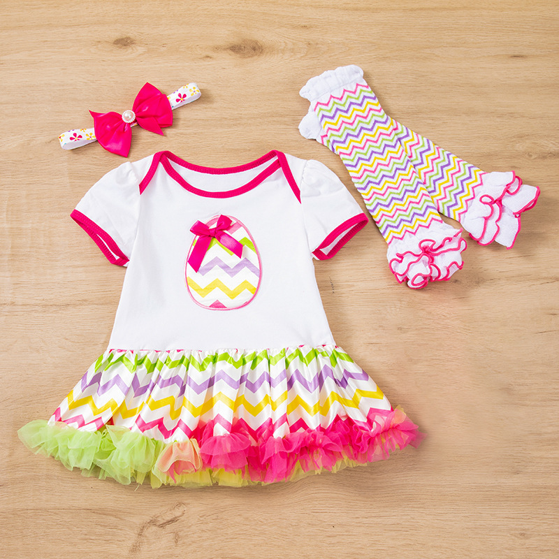 Picture of Children's Clothing Baby Easter Party Dress up 4-Piece Set Printed Letter Egg Four-Color Robe Dress Baby Girl