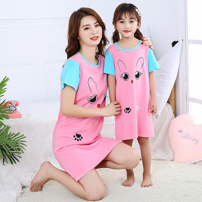 Picture of Women's Nightdress Women's Spring and Summer New Children's Clothing Girls' Pajamas Summer Cotton Home Girl's Dress Casual