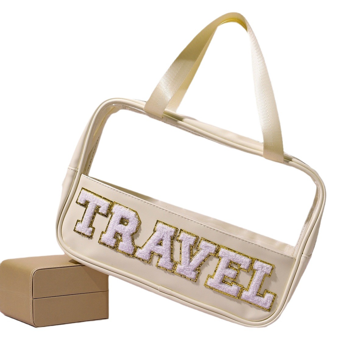 Cross-Border New Transparent Pvc Satchel Cosmetic Bag Large Capacity Toiletry Bag Pu Satchel Waterproof Travel Cosmetics Bag