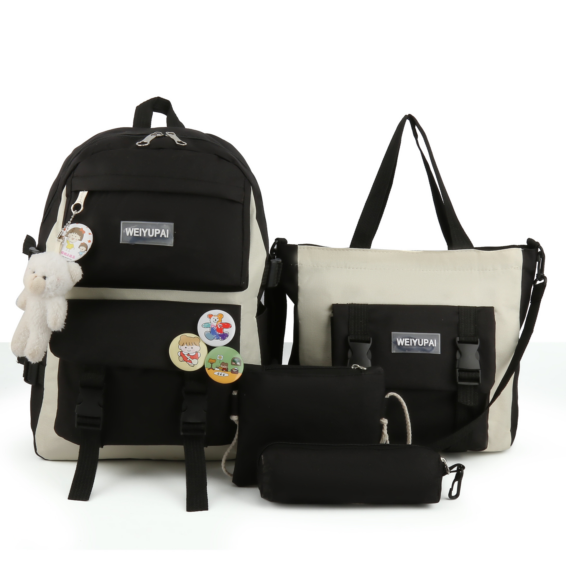 Picture of Weiyu Pie Hot Selling Canvas Student Backpack Korean Style Fashion Harajuku Junior High School Campus School Bag Four-Piece Backpack