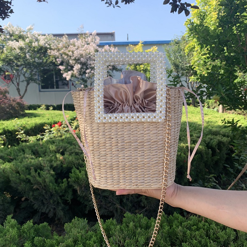 Picture of Summer Pearl Handle Straw Women's Bag Single Shoulder Crossbody Chain Bag Handbag