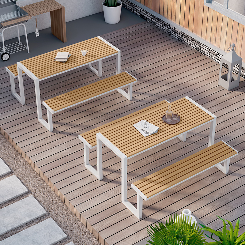 Picture of Outdoor courtyard conjoined plastic wood tables and chairs commercial spot scenic spot anticorrosive wood bench outdoor residential property leisure tables and chairs