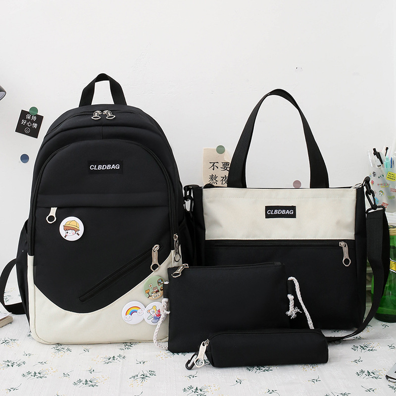 Picture of Schoolbag Female College Student Korean-style Cute Bear Pendant Backpack Senior high school Student Campus Canvas Four-piece Backpack