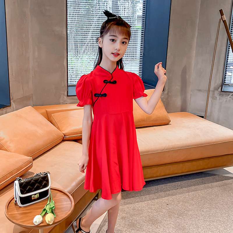 Picture of Girls' Cheongsam Summer Internet-famous Foreign-style Little Girl's Improved Cheongsam Dress Children's Summer dress Chinese Style Tang Dress