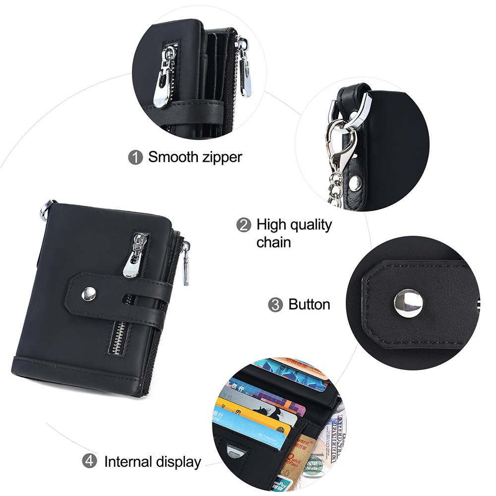 Picture of Cross-Border Multifunctional Men's Coin Purse with Chain, Multiple Card Slots, Retro Large-Capacity Card Holder, Genuine Leather Vertical Wallet