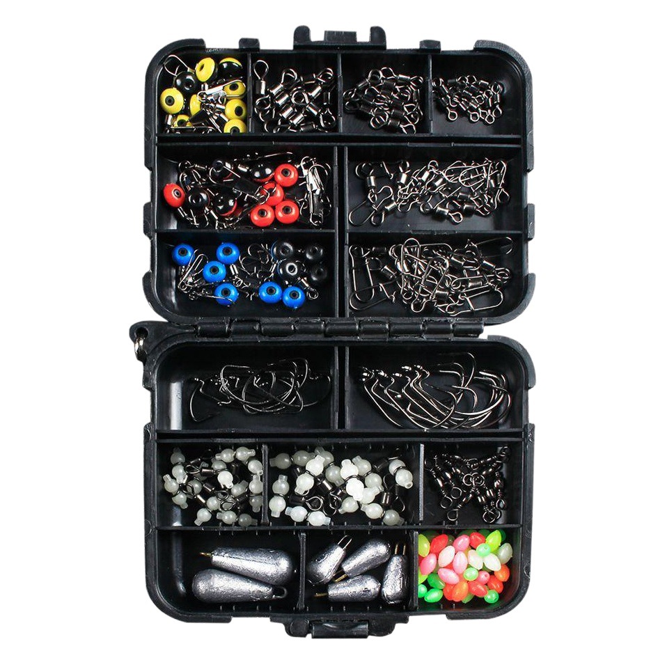 Factory 177 pieces of fishing accessories set fish hook/swivel/lead pendant Luya sea fishing rock fishing set box