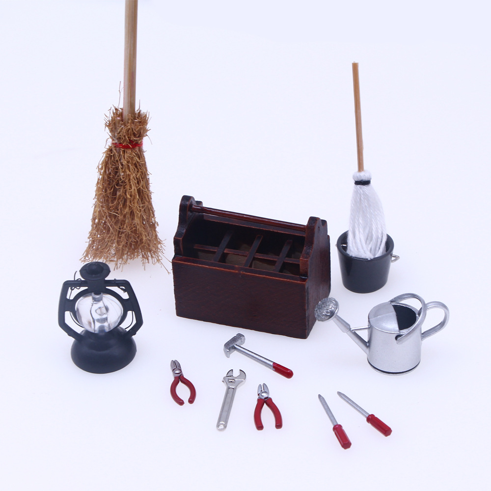 Picture of Dollhouse Doll House wooden toolbox set BJD alloy tool model OB11 miniature scene accessories