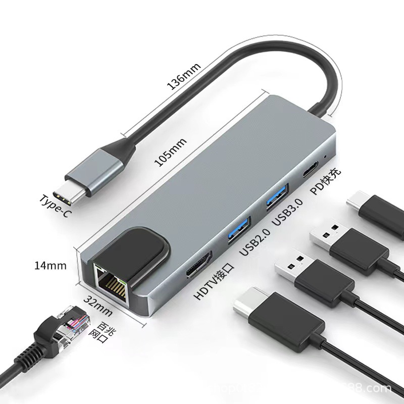 Picture of type-c five-in-one docking station usb hub 3.0 extender multi-function hub expansion dock