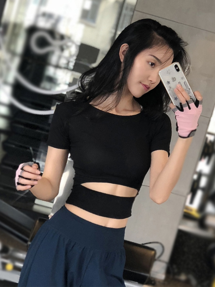 Picture of Fitness Clothing Women's Trendy Tight Navel-exposed Short Sexy Slim Sports Top Quick-drying Short-sleeved T-shirt for Running