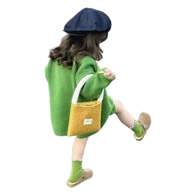 [in stock] South Korea children's clothing spring and autumn girls' sweater baby girl green coat children's coat sweater