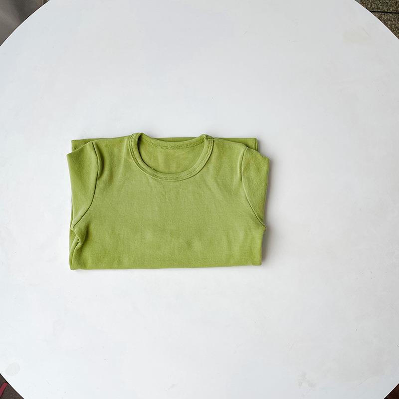 Picture of 2023 Children's Cotton Long-sleeved T-shirt Base Shirt Spring and Autumn Loose Solid Color Round Neck Sanding Top for Boys and Girls