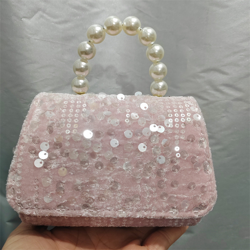 Picture of Autumn and Winter New Fashion Sequin Woolen Small Bag Girls Stylish Pearl Handbag Shoulder Bag Crossbody Magnetic Buckle Bag