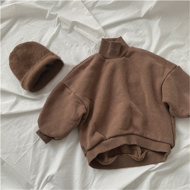 Picture of Winter New Men's and Women's Children's Wear Korean Style Top Loose Shoulder Slip Simple Western Style Solid Color High Collar Fleece Sweater Trendy 3