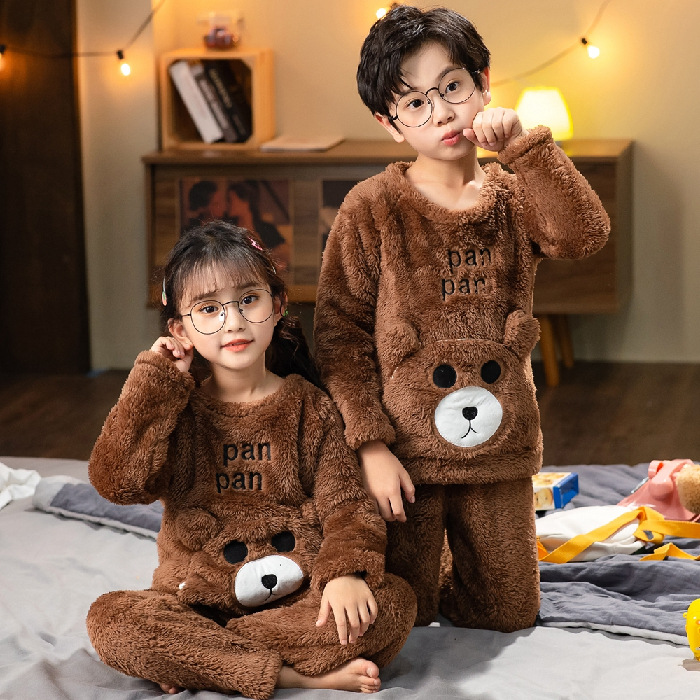 Picture of Children's Pajamas Winter Flannel Cute Boys' and Girls' Thickened Coral Fleece Plush Home Clothes