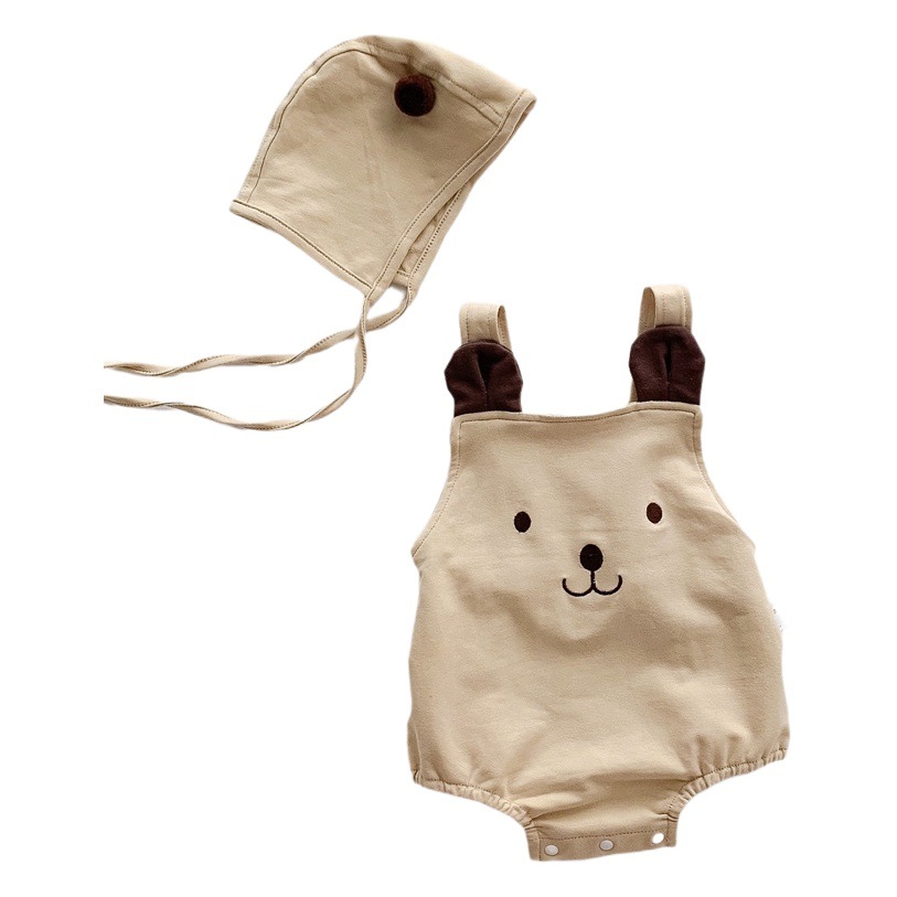 2025 Baby Clothes Summer Cute Bear Sleeveless Sling Bag Fart Clothes for Boys and Girls, Two Sets of Hats