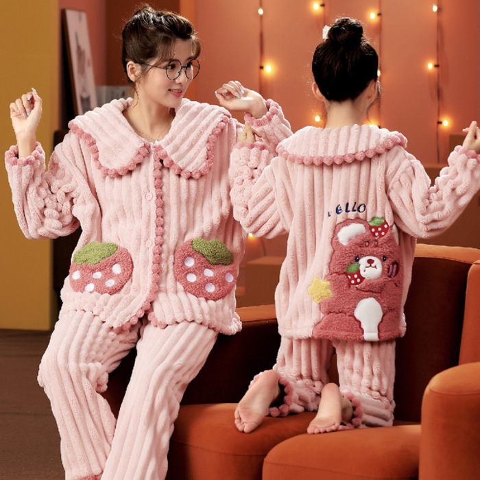Picture of Children's pajamas autumn and winter flannel girl's parent-child Women's clothing cute cartoon medium and large children's warm homewear