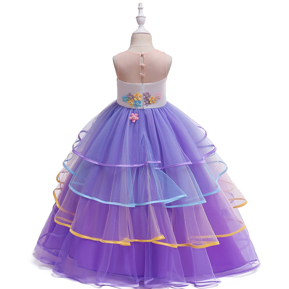 Picture of 2024 Older Children's Long Dress Colorful Mesh Cake Puff Skirt Unicorn Princess Dress Holiday Performance Dress