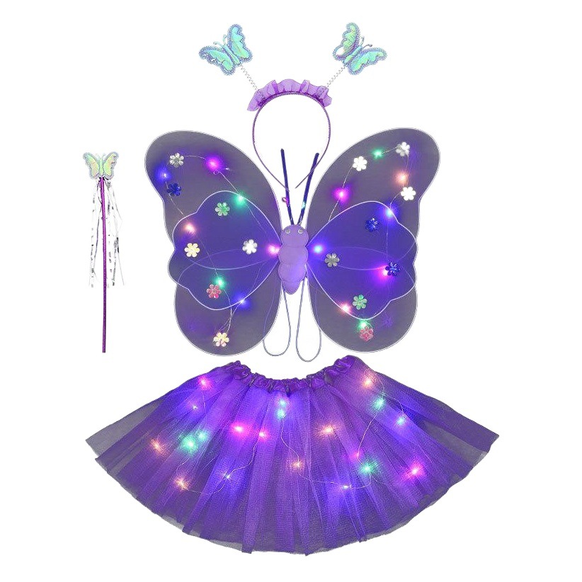 Luminous Little Girl's Butterfly Wings Props with Wonderful Fairy Magic Wand Flower Fairy Three-Piece Set Wholesale