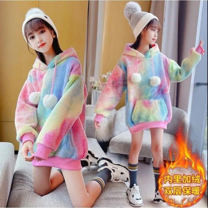 Girls' Fleece-lined Sweater Autumn and Winter 2021 New Style Girls' Coat Jacket Stylish Children's Woolen Sweater Thickened in Winter