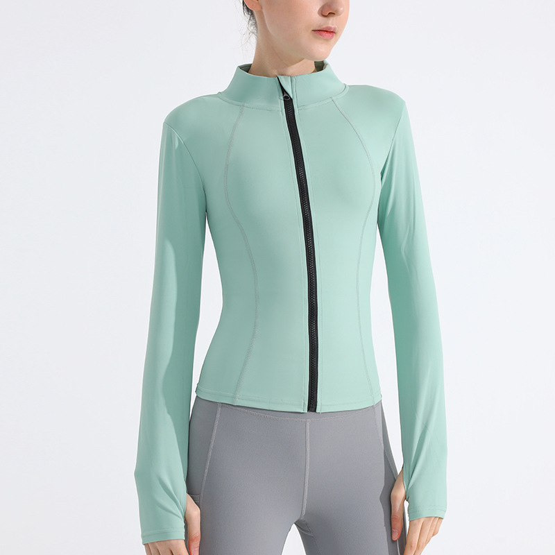 Picture of Autumn and Winter Sports Yoga Clothes Can Be Worn Outside Jacket Women's Elastic Zipper Outdoor Running Fitness Sweatshirt Stand Collar