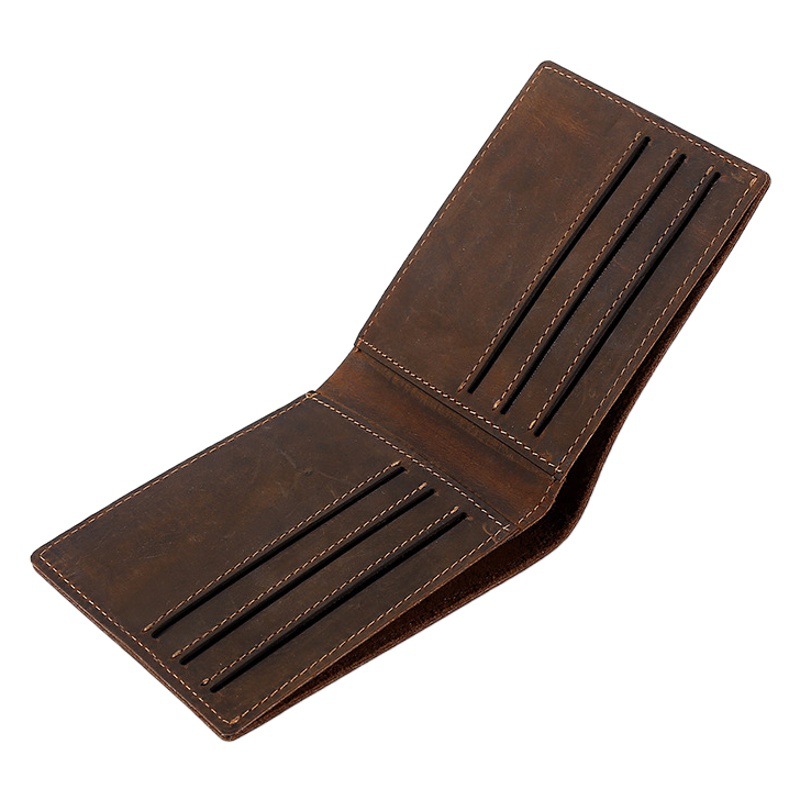 New Retro Crazy Horse Leather Men's Wallet Short Fashion Genuine Leather Wallet First Layer Cowhide Casual Card Holder Factory Goods