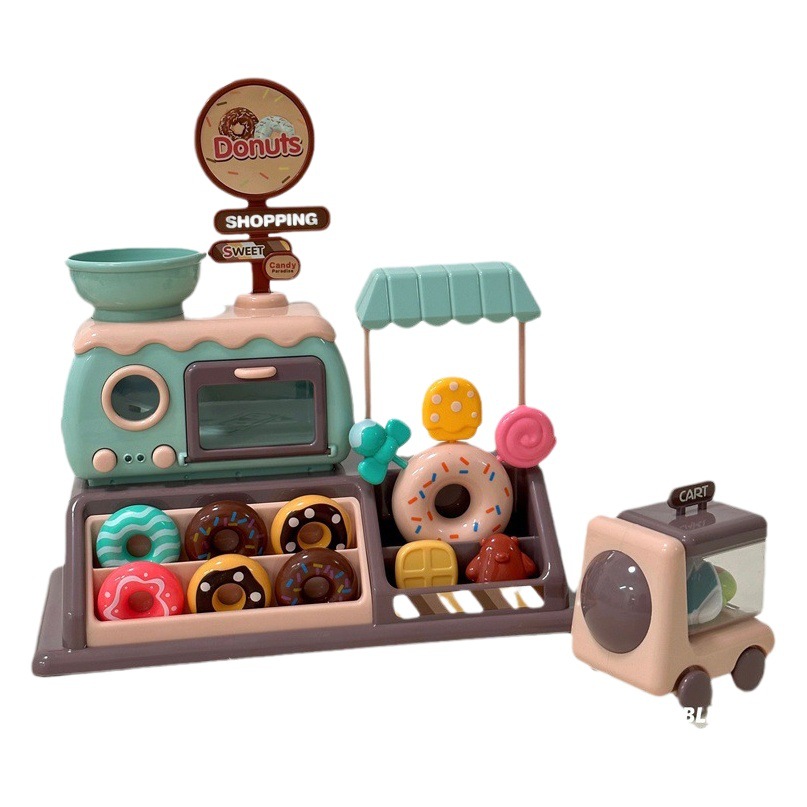 Cross-border children's coffee machine donut shop kitchen simulation food mini dessert supermarket play house toys