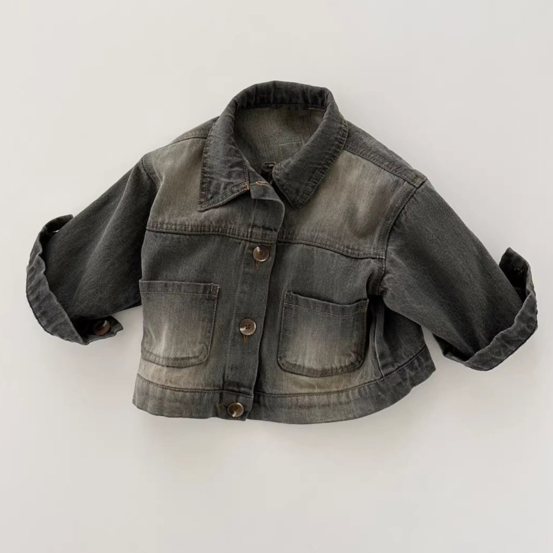 Picture of Children's clothing ins Korean style spring new jacket men's and women's fashionable handsome retro lapel washed Denim coat