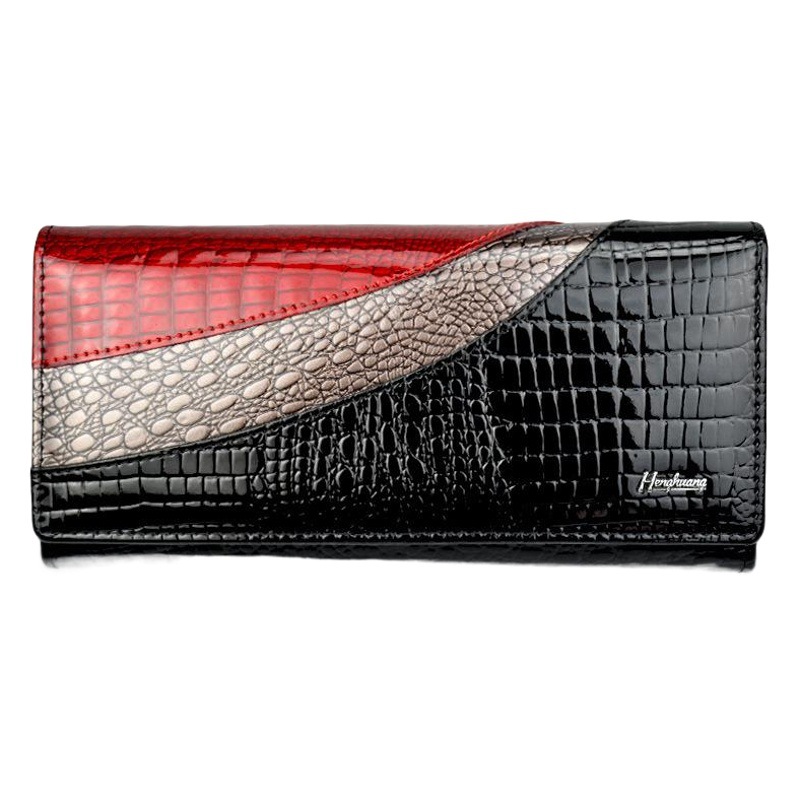 Women's Cowhide Patent Leather Wallet Snaps Crocodile Wallet European and American Women's Genuine Leather Wallet AliExpress Amazon