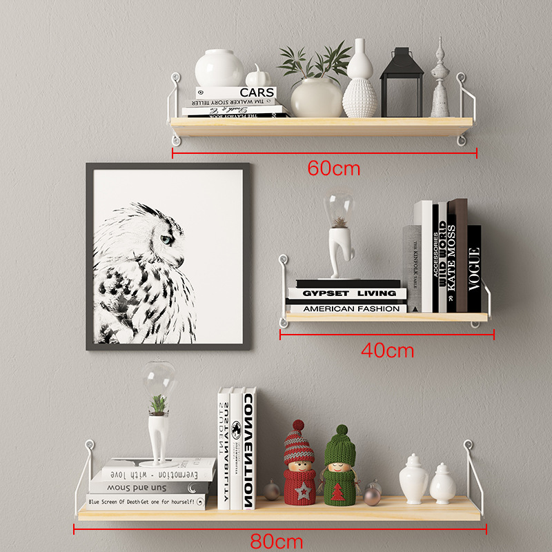 Picture of No-Drill Solid Wood Wall-Mounted Shelf, Straight Partition, Wall-Mounted Bookshelf, Bedroom Decorative Wall Storage