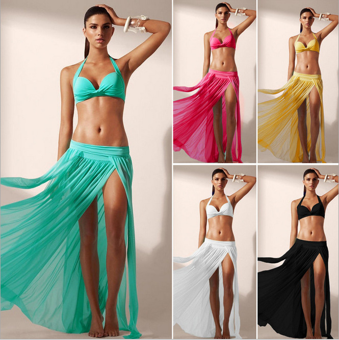 Elastic Waist Beach Skirt Bikini Blouse Sexy Swimsuit Coat Women's Mesh Skirt (Bikini Not Included)