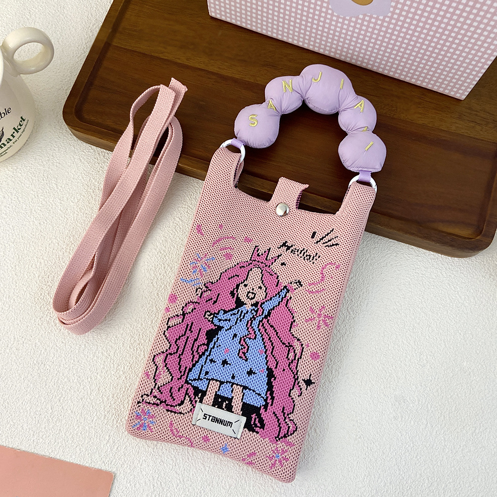 Picture of Cartoon Knitted Mobile Phone Bag Korean Style All-match Crossbody Bag Small Portable Student Coin Purse Single Shoulder Hand Bag
