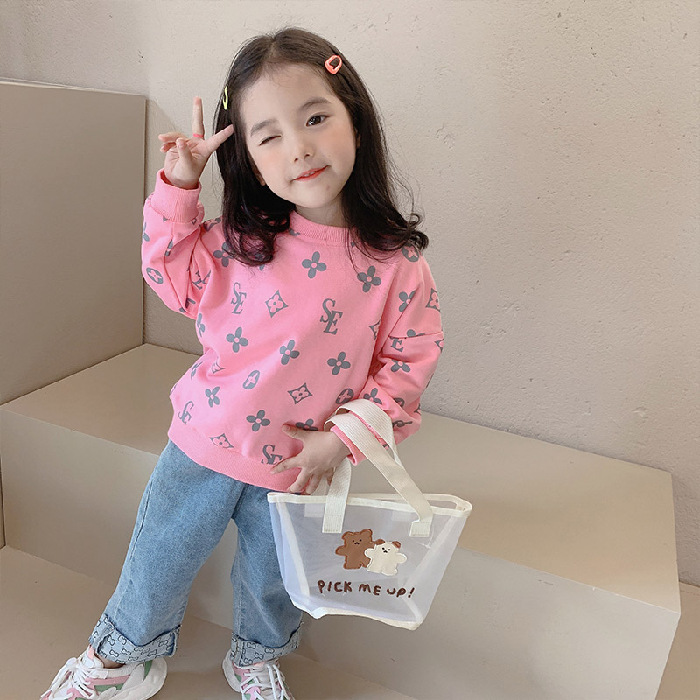 Picture of Wholesale Girls' Sweatshirts 2025 New Korean Style Kidsren's Style Printed Spring & Fall Clothing Versatile Round Neck Long-Sleeved Tops