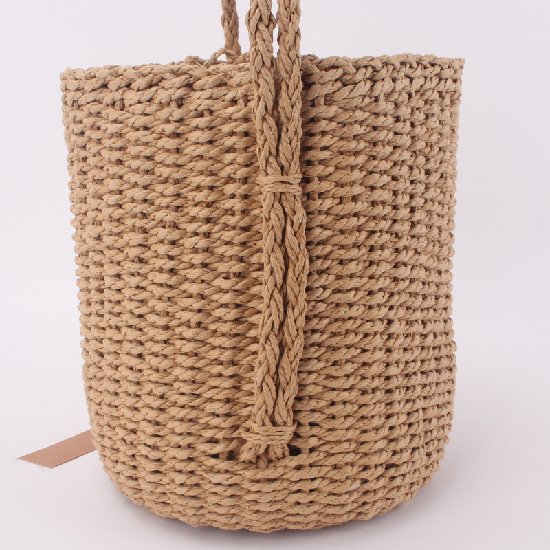 Picture of Dropshipping Simple Pure Color Straw Bag Forest Style One-Shoulder Hand-Carrying Cross-Body Bucket Woven Bag Cylindrical Beach Bag for Women
