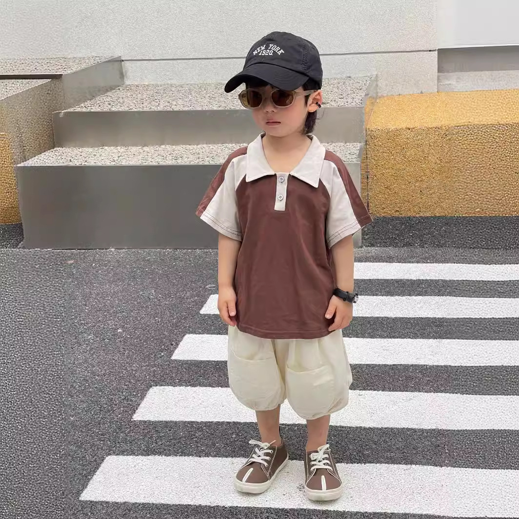 Children's Short-sleeved T-shirt New Korean Style Boys and Girls Polo Shirt Summer Western Style Campus Style T-shirt All-match Simple Top