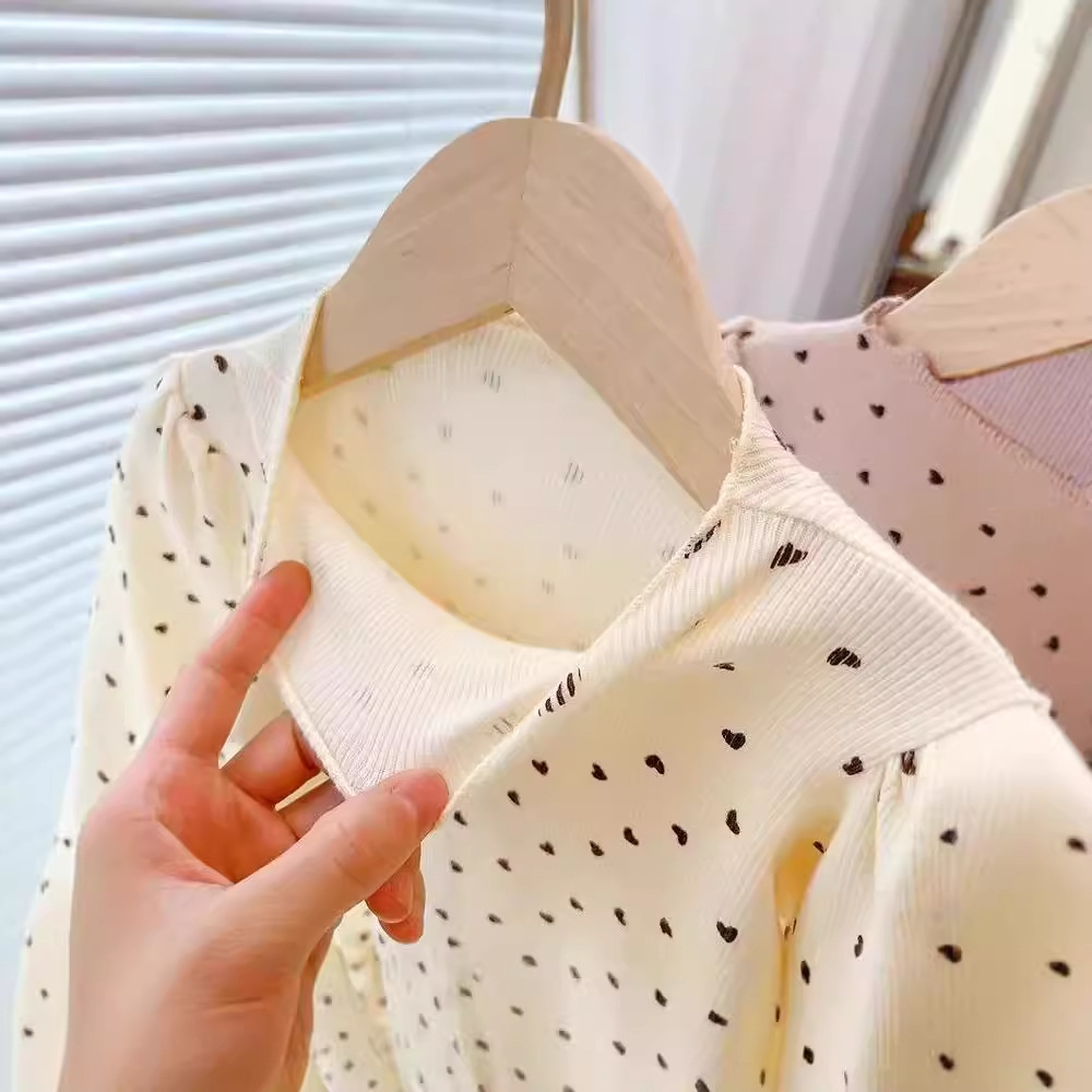 Picture of Spring and Autumn Girls' Clothing Bottoming Shirt Baby Fashionable Children's Personality Trendy Brand Korean Style Ear-Shaped Heart Puff Sleeves