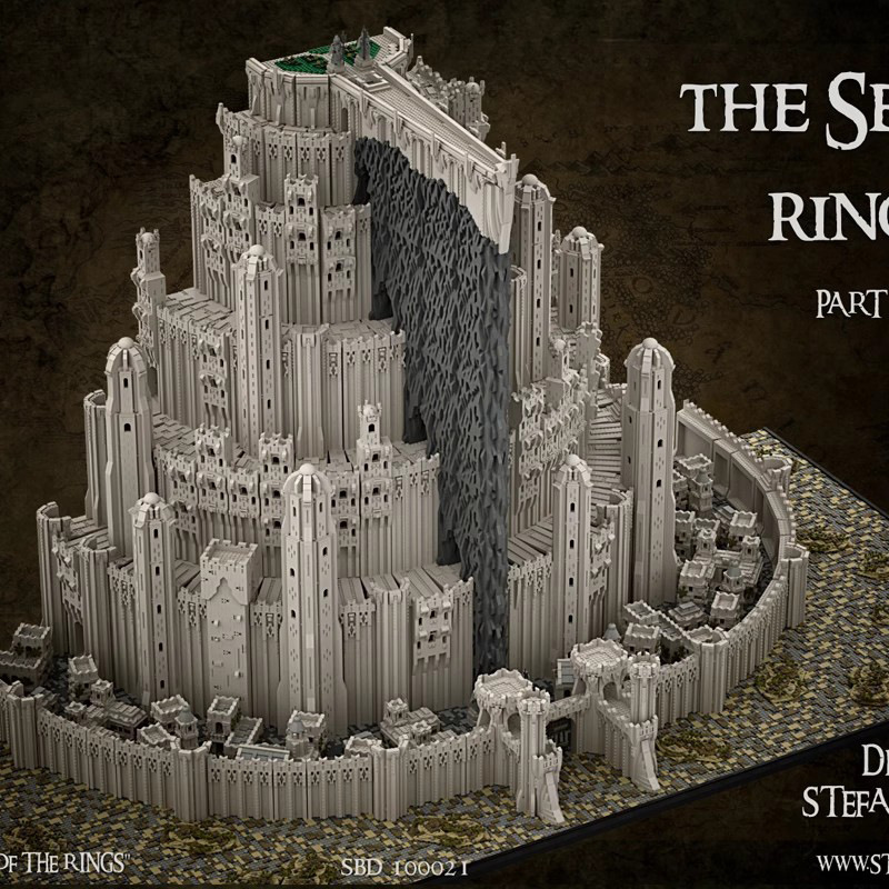 Picture of MOC-64235 building blocks compatible with Lego Lord of the Rings assembled capital scene building Baicheng Minas Tiris