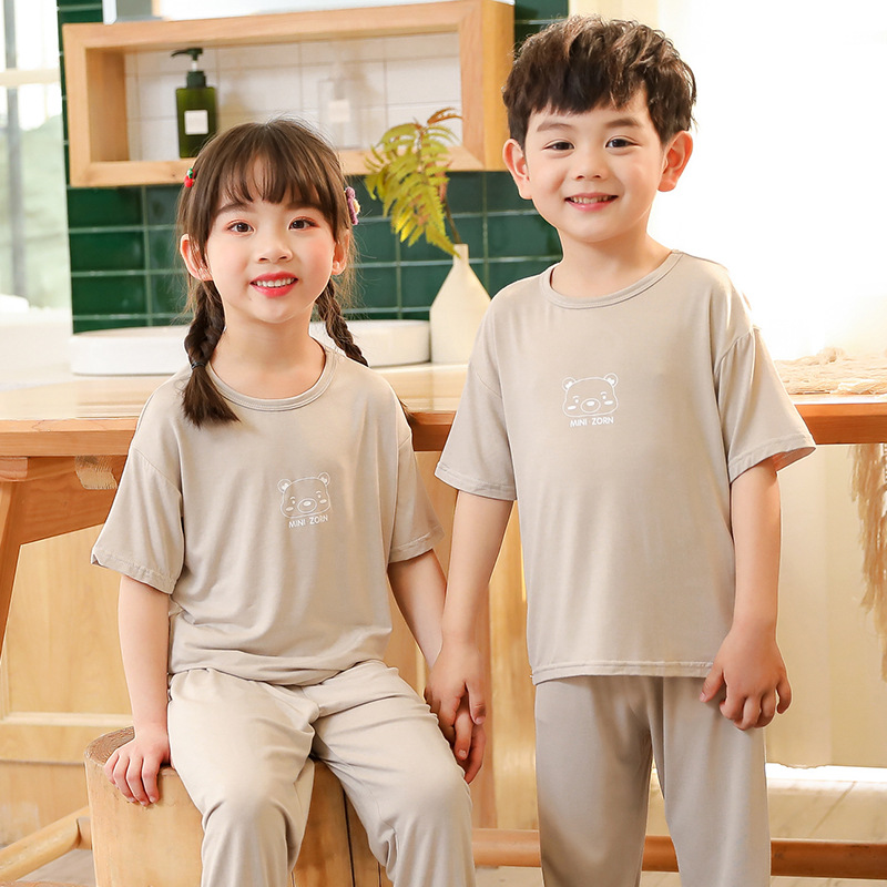 Picture of Summer new children's home clothing set modal boys and girls short sleeve pants set a generation of hair