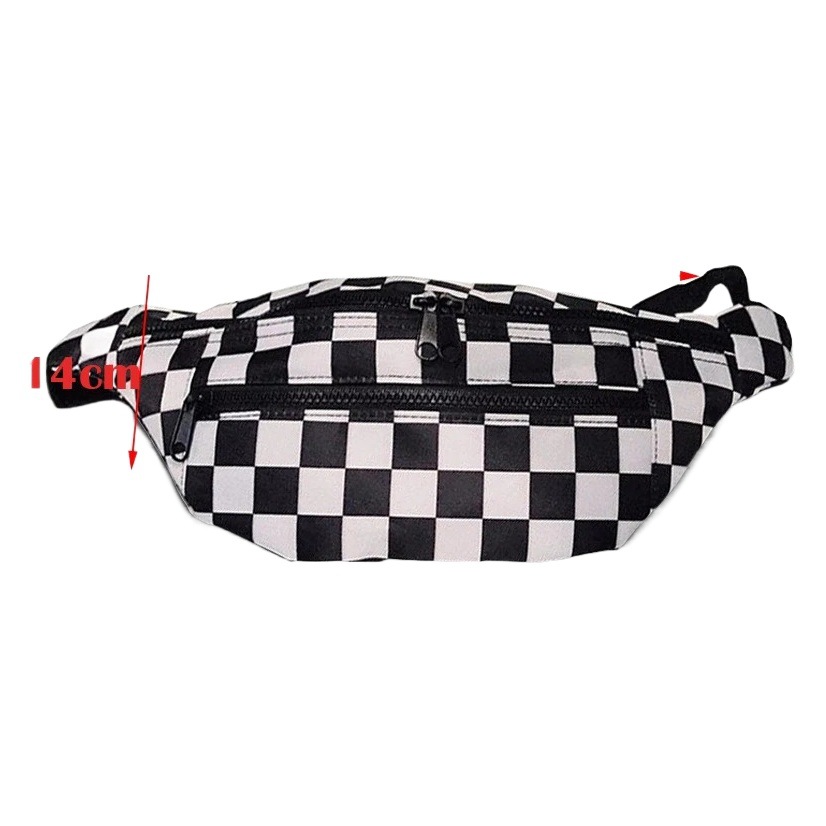 Chessboard black and white plaid waist bag for women 2021 new fashion crossbody small bag canvas chest bag double zipper cross-border Fashion