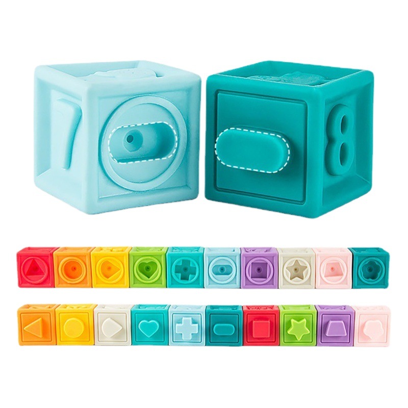 [] Baby Soft Rubber Building Blocks 6-8 Baby Early Education Educational Soft Building Blocks Silicone Toys Can Be Chewed and Boiled