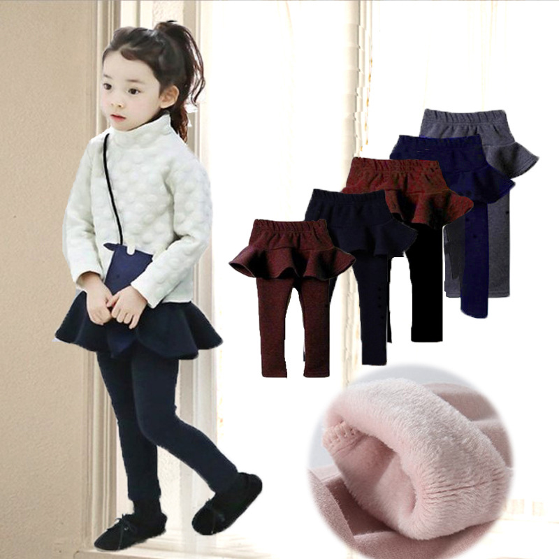 Girls' Leggings Pants Skirt Children's Winter Fleece-lined Thickened Children's Clothing New Korean-style Cotton Fleece-free Culottes Small and Medium