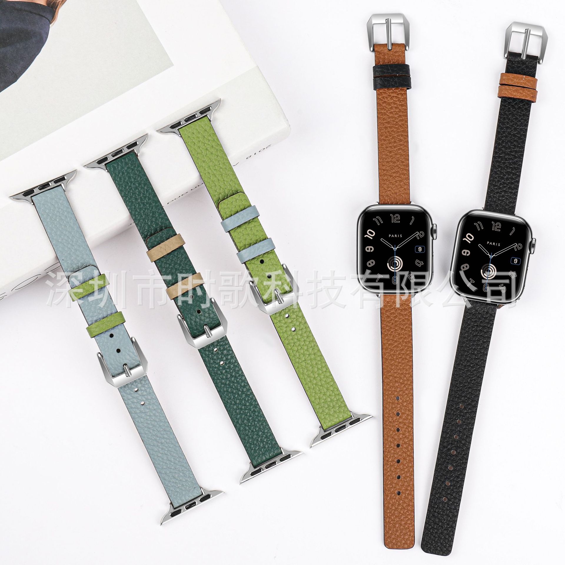 For apple watch strap litchi pattern appleiwatch1098Ultra leather autumn and winter thin strap wholesale