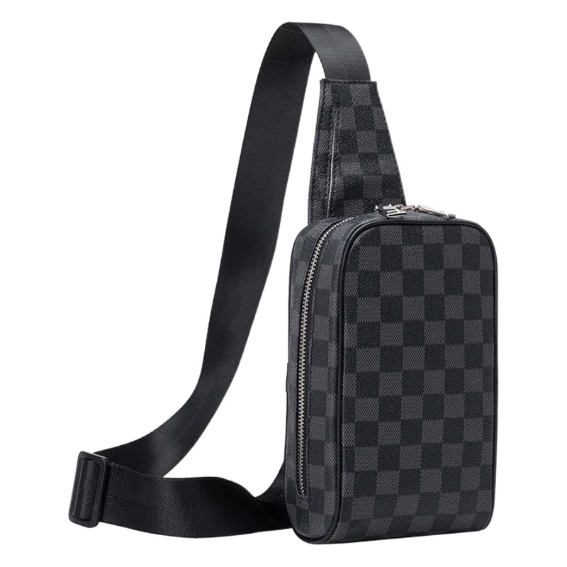 Men's Chest Bag New Satchel Plaid Leather Bag Multifunctional Shoulder Bag Men's Casual Sports Running Bag